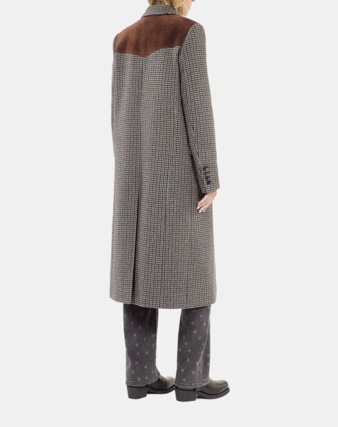 Manteau long pied de poule noir et blanc