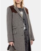 Manteau long pied de poule noir et blanc