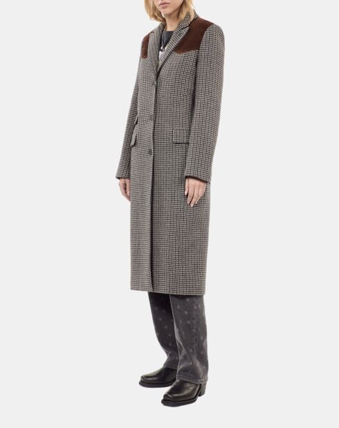 Manteau long pied de poule noir et blanc