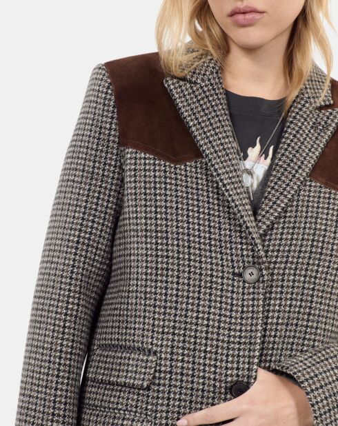 Manteau long pied de poule noir et blanc