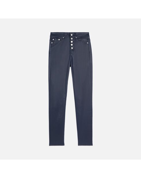 Jean skinny effet cuir bleu marine