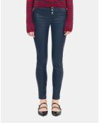 Jean skinny effet cuir bleu marine