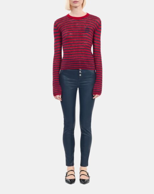 Jean skinny effet cuir bleu marine