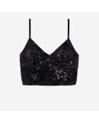 Top court en velours avec sequins noir