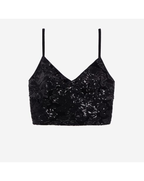 Top court en velours avec sequins noir