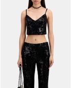 Top court en velours avec sequins noir