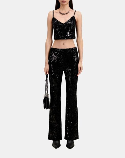 Top court en velours avec sequins noir