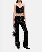 Top court en velours avec sequins noir