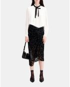 Jupe mi-longue en velours dévoré noire