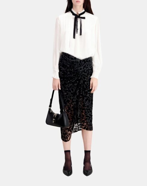 Jupe mi-longue en velours dévoré noire