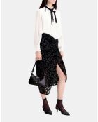 Jupe mi-longue en velours dévoré noire