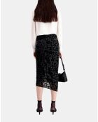 Jupe mi-longue en velours dévoré noire