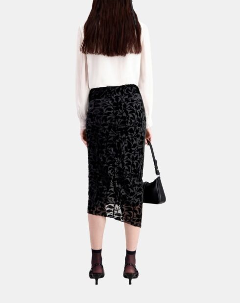 Jupe mi-longue en velours dévoré noire