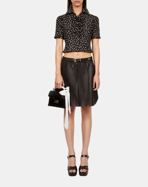 Jupe portefeuille courte en cuir noire