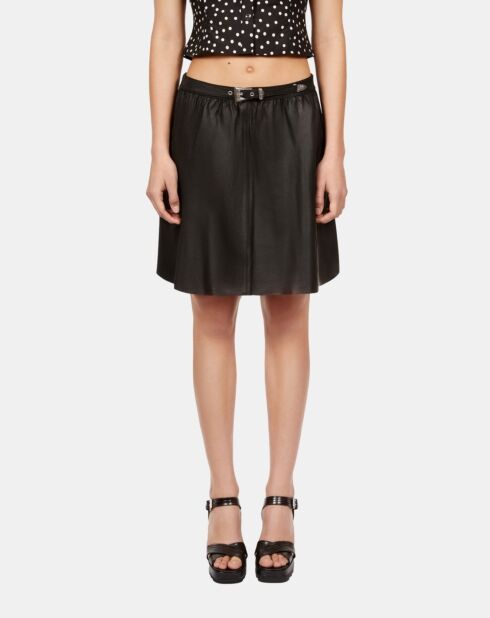 Jupe portefeuille courte en cuir noire