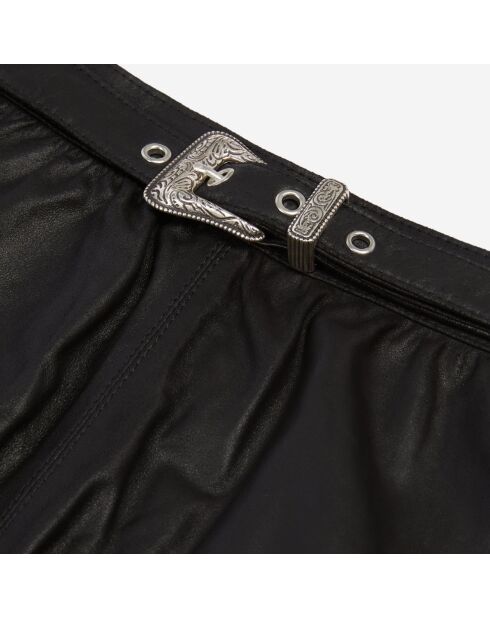 Jupe portefeuille courte en cuir noire