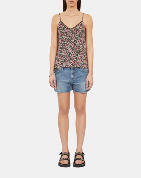 Caraco fleuri avec dentelle multicolore