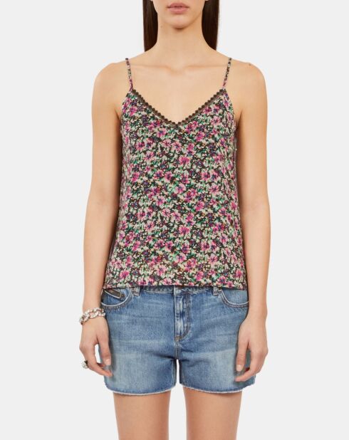 Caraco fleuri avec dentelle multicolore