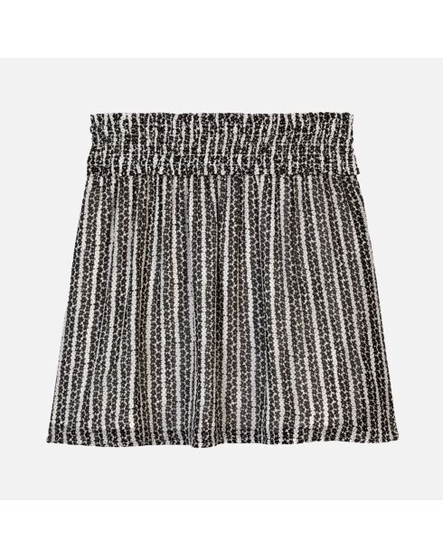 Jupe courte avec rayures et smocks noire et blanche