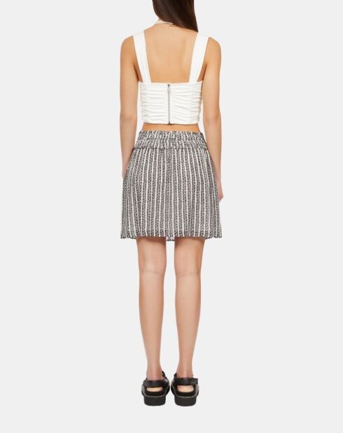 Jupe courte avec rayures et smocks noire et blanche