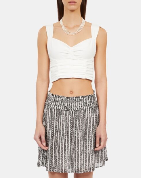 Jupe courte avec rayures et smocks noire et blanche