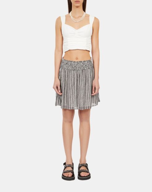 Jupe courte avec rayures et smocks noire et blanche