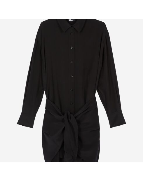 Robe chemise courte en soie avec nœud noire