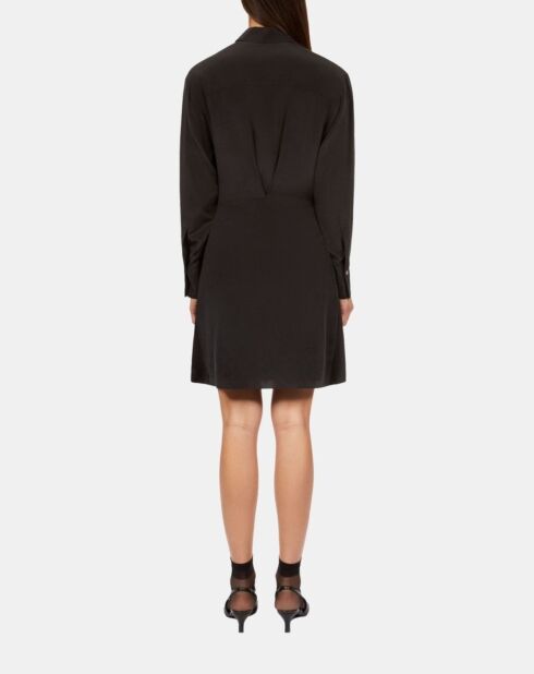 Robe chemise courte en soie avec nœud noire