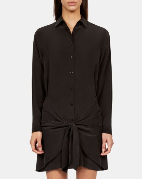Robe chemise courte en soie avec nœud noire