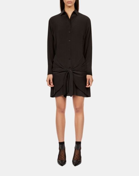 Robe chemise courte en soie avec nœud noire