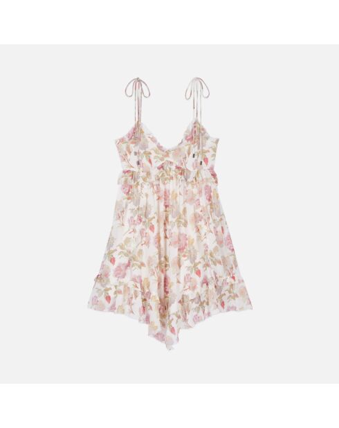 Robe courte avec imprimé fleuri en soie beige , rouge