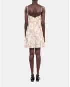 Robe courte avec imprimé fleuri en soie beige , rouge