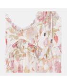 Robe courte avec imprimé fleuri en soie beige , rouge