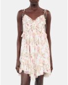 Robe courte avec imprimé fleuri en soie beige , rouge