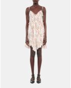 Robe courte avec imprimé fleuri en soie beige , rouge