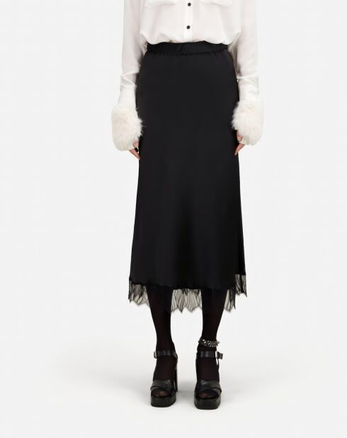 Jupe longue avec détails en dentelle noire