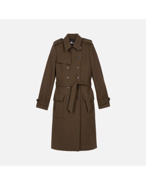 Manteau long en laine style trench kaki
