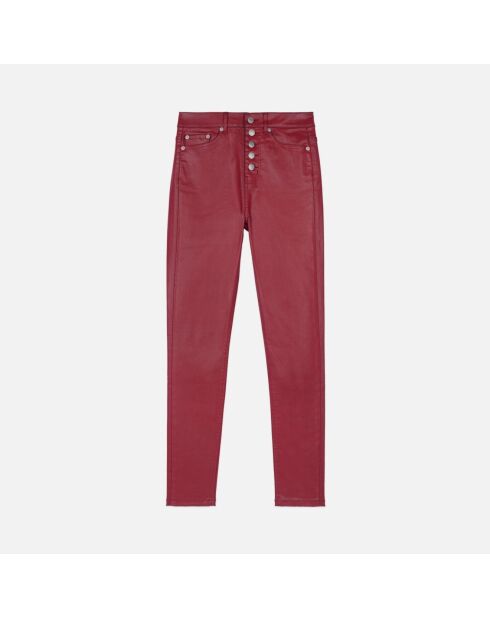 Jean skinny effet cuir rouge