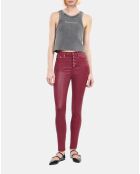 Jean skinny effet cuir rouge