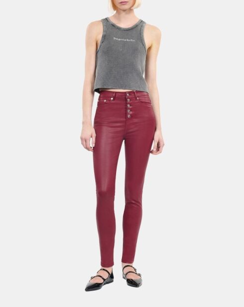 Jean skinny effet cuir rouge