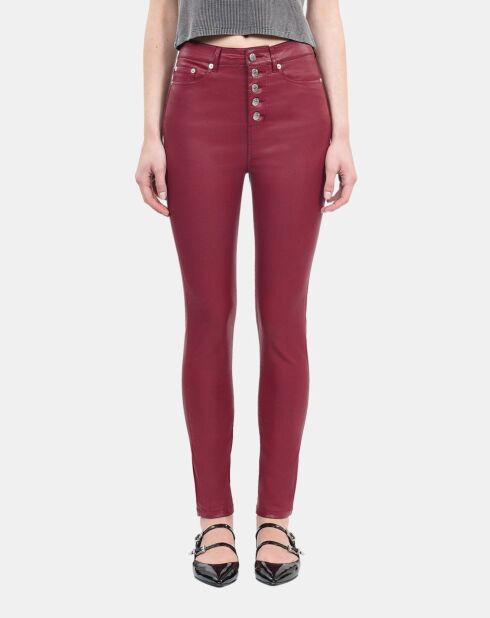 Jean skinny effet cuir rouge