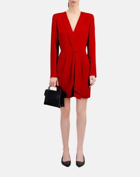 Robe courte à pois jacquard rouge orientale