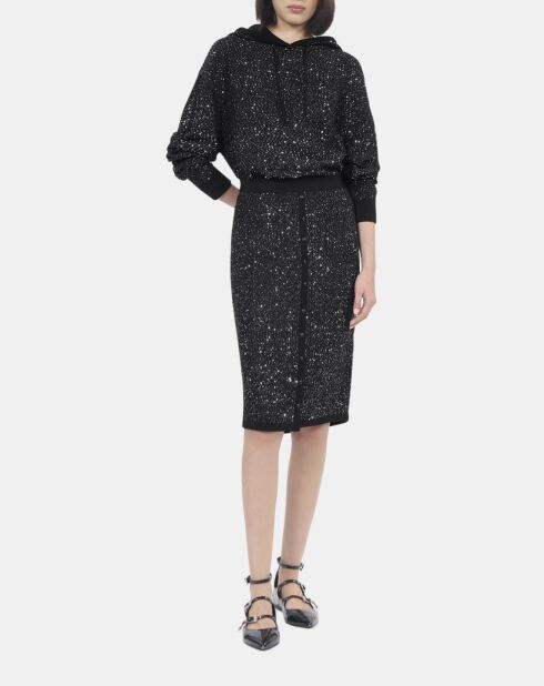 Jupe mi-longue à sequins noire