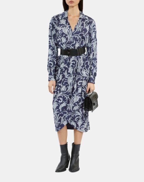 Robe midi fleurie bleu marine