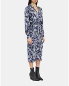 Robe midi fleurie bleu marine