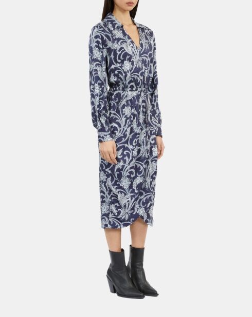 Robe midi fleurie bleu marine