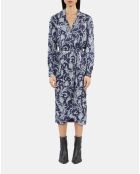 Robe midi fleurie bleu marine