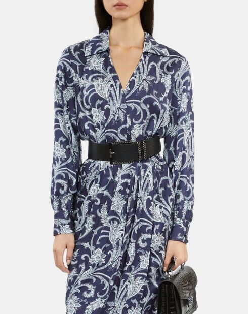 Robe midi fleurie bleu marine