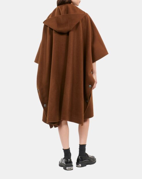 Cape longue à capuche en laine mélangée marron