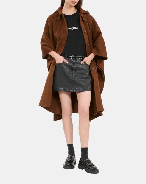 Cape longue à capuche en laine mélangée marron